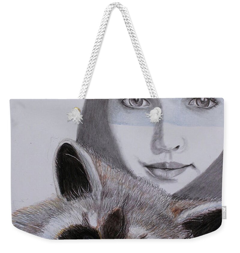 Woman Weekender Tote Bag featuring the drawing Masks by Tim Ernst