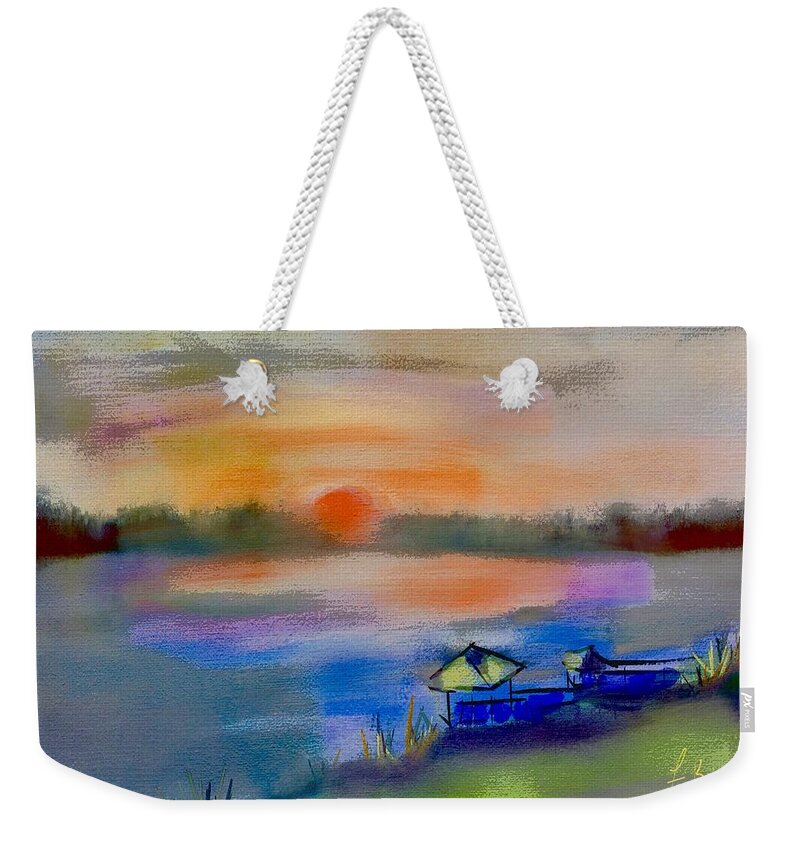 Ipad Painting Weekender Tote Bag featuring the digital art May River Sunset by Frank Bright