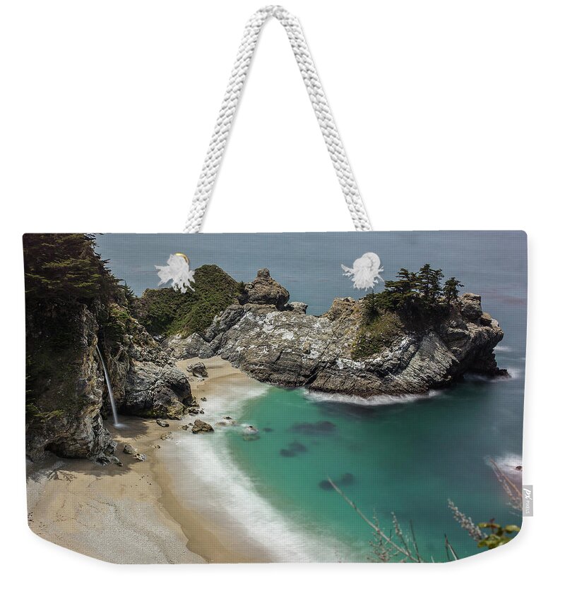 Waterfall Weekender Tote Bag featuring the photograph McWay waterfall, Big Sur, California by Julieta Belmont