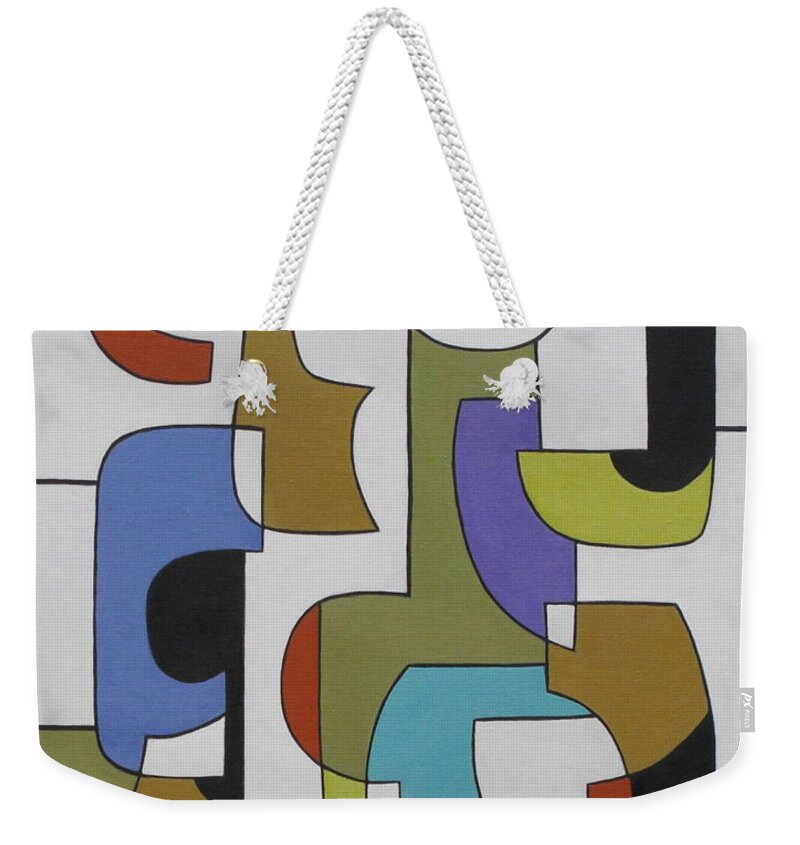 Abstract Weekender Tote Bag featuring the painting Meanwhile by Trish Toro