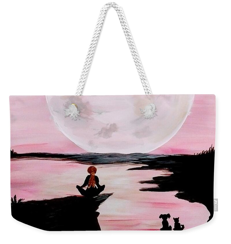 Moon Weekender Tote Bag featuring the painting Meditation by Lynne McQueen