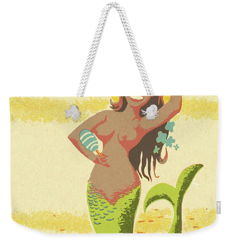 Attract Weekender Tote Bag featuring the drawing Mermaid on the Beach by CSA Images