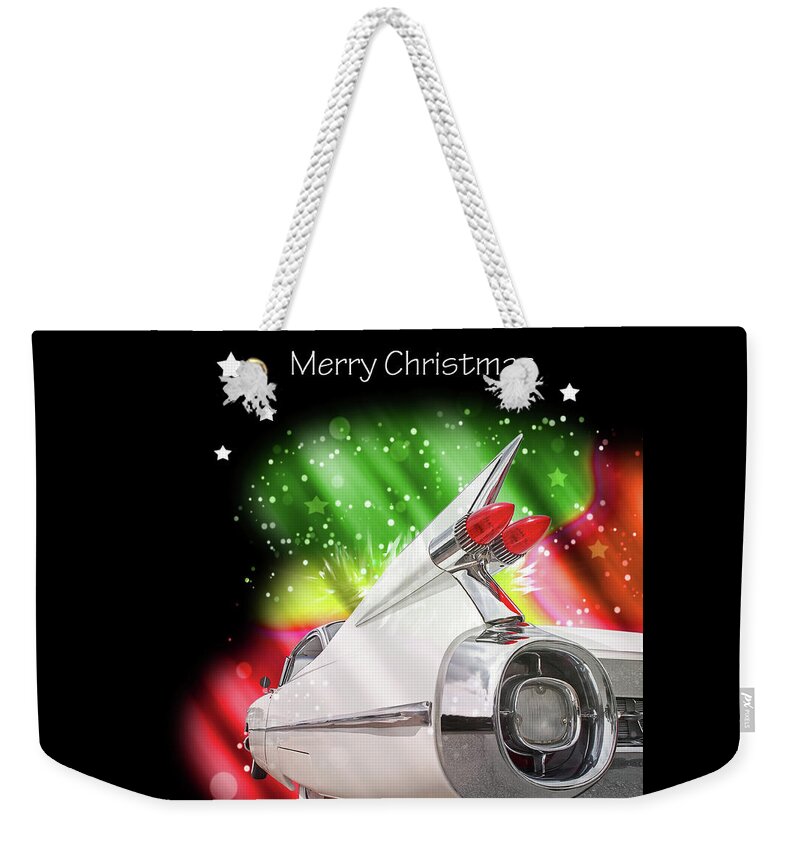 Christmas Card Weekender Tote Bag featuring the photograph Merry Christmas Cadillac by Gill Billington