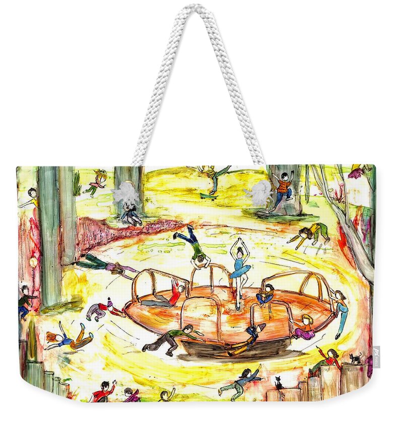 Merry Go Round Weekender Tote Bag featuring the painting Merry go Round Whimsy by Patty Donoghue