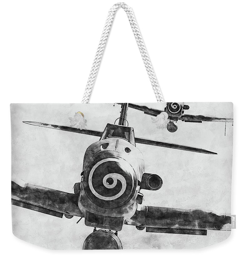 Bf109 Weekender Tote Bag featuring the painting Messerschmitt BF 109K4 - 07 by AM FineArtPrints
