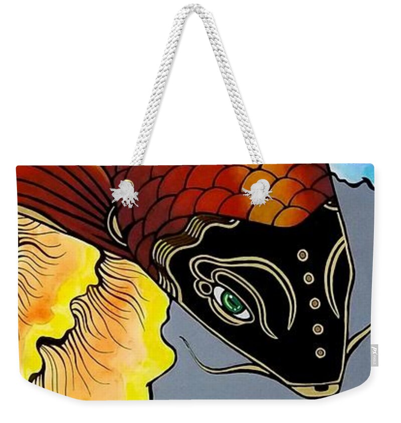  Weekender Tote Bag featuring the painting Metallic Koi Fish by Bryon Stewart