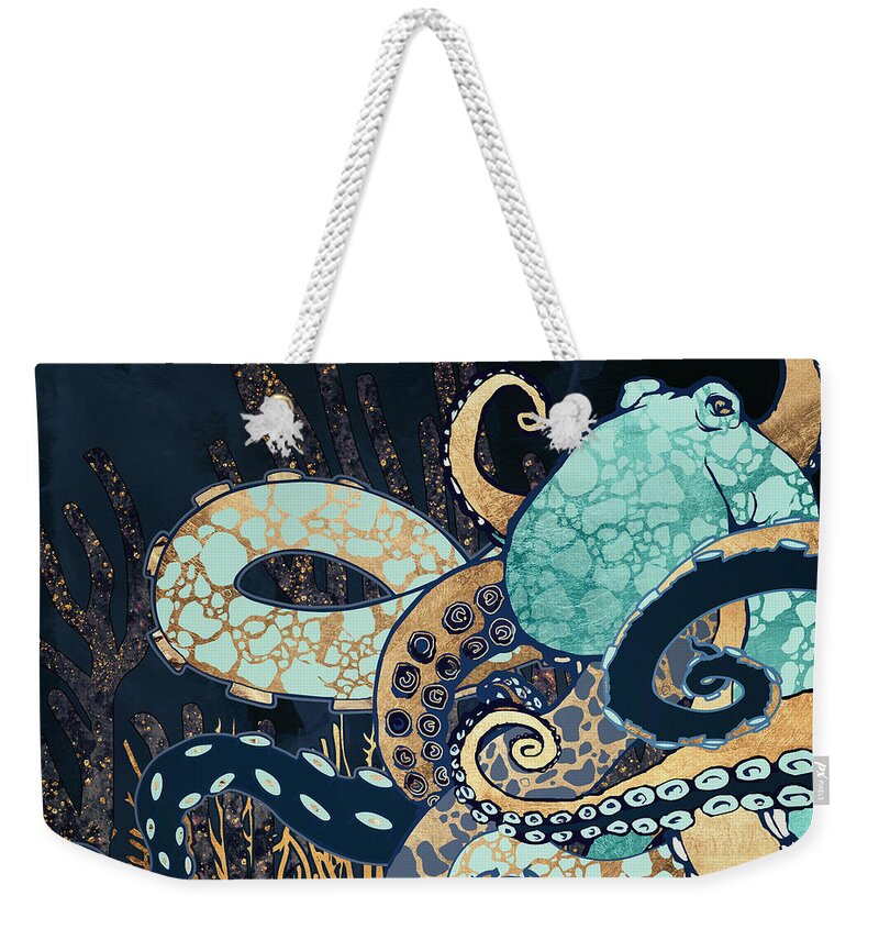 Digital Weekender Tote Bag featuring the digital art Metallic Octopus II by Spacefrog Designs