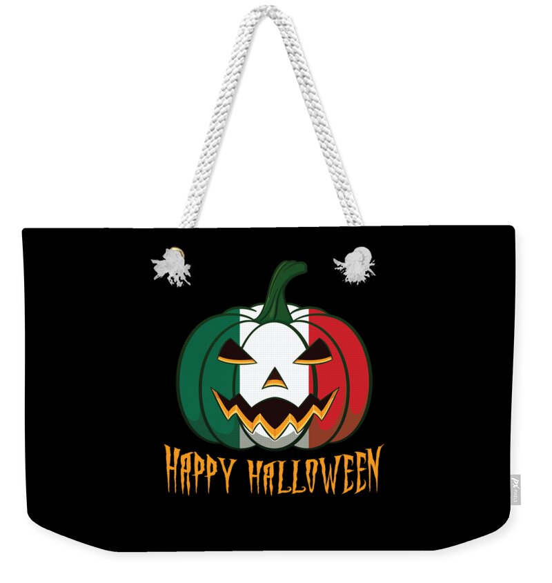 Mexico Halloween Costume Weekender Tote Bag featuring the digital art Mexican Flag Halloween Pumpkin Jack o Lantern Costume by Martin Hicks