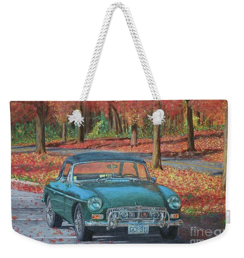 Mg Weekender Tote Bag featuring the painting MGB in Autumn by Aicy Karbstein