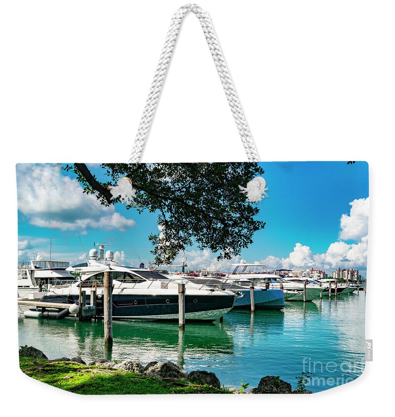 Luxury Yacht Weekender Tote Bag featuring the photograph Miami beach Marina Series 0819106 by Carlos Diaz