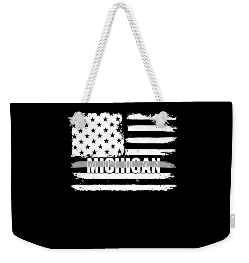 Deputy Weekender Tote Bag featuring the digital art Michigan Correctional Officers Gift for Correctional Officers and Prison Wardens Thin Silver Line by Martin Hicks