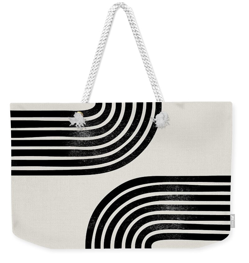 Black And White Weekender Tote Bag featuring the mixed media Mid Century Abstract Geometric by Naxart Studio