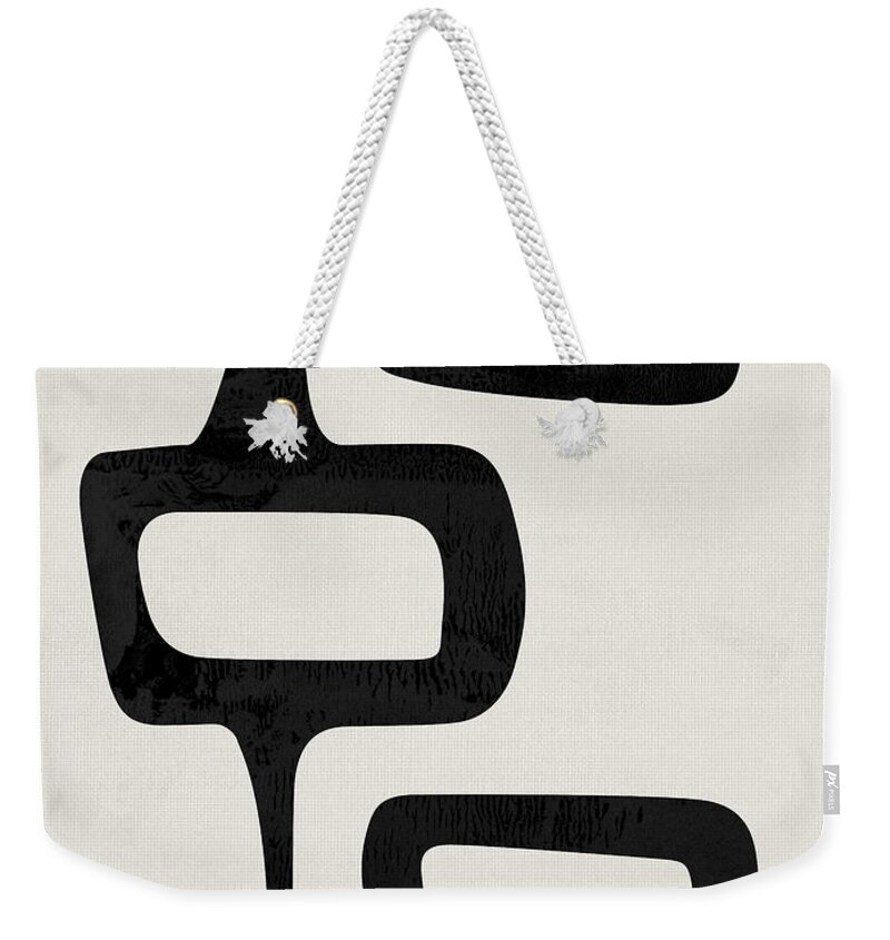 Black And White Weekender Tote Bag featuring the mixed media Mid Century Abstract Shapes V by Naxart Studio