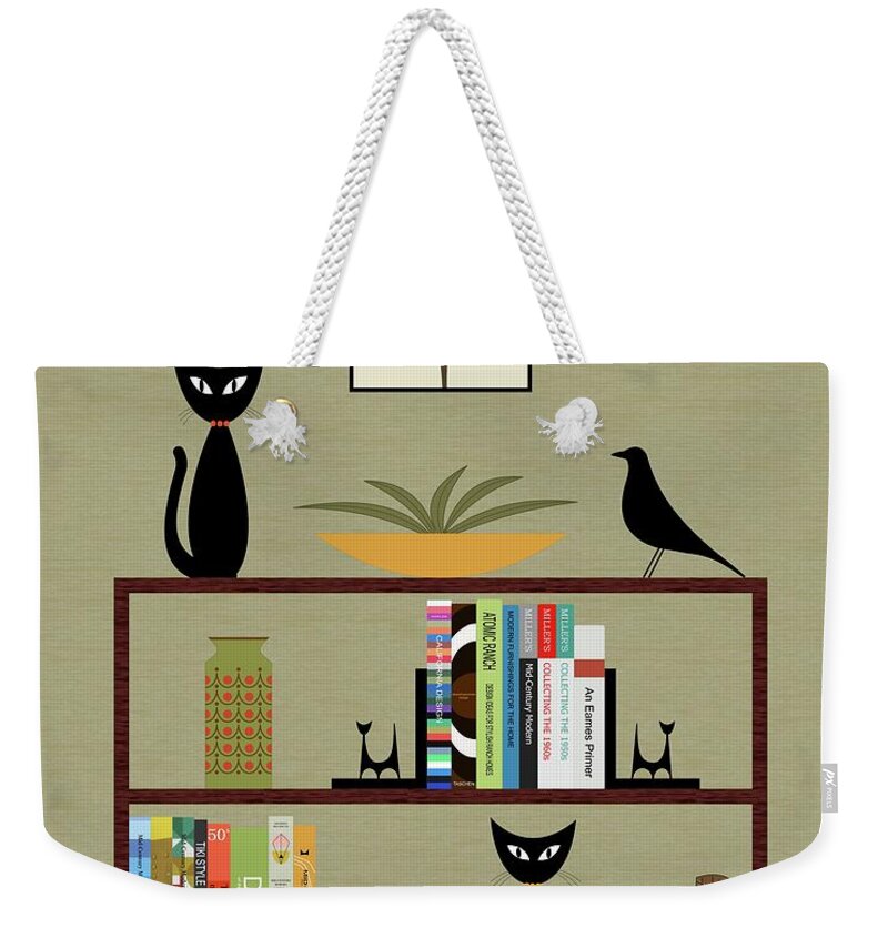 Mid Century Modern Weekender Tote Bag featuring the digital art Mid Century Bookcase by Donna Mibus