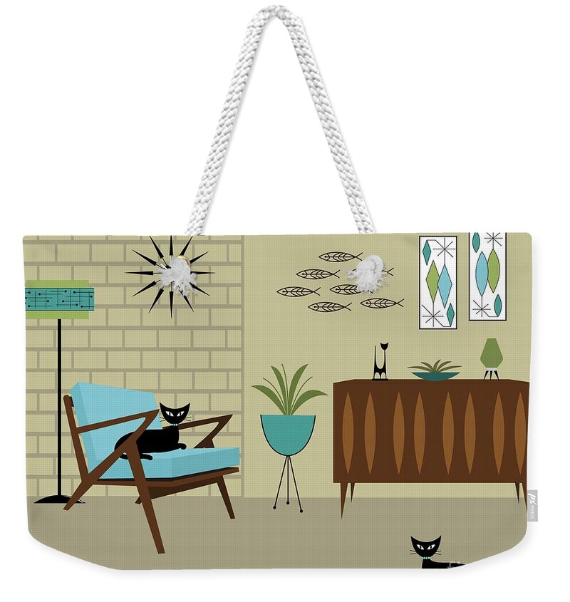 Mid Century Modern Weekender Tote Bag featuring the digital art Mid Century Modern Room by Donna Mibus