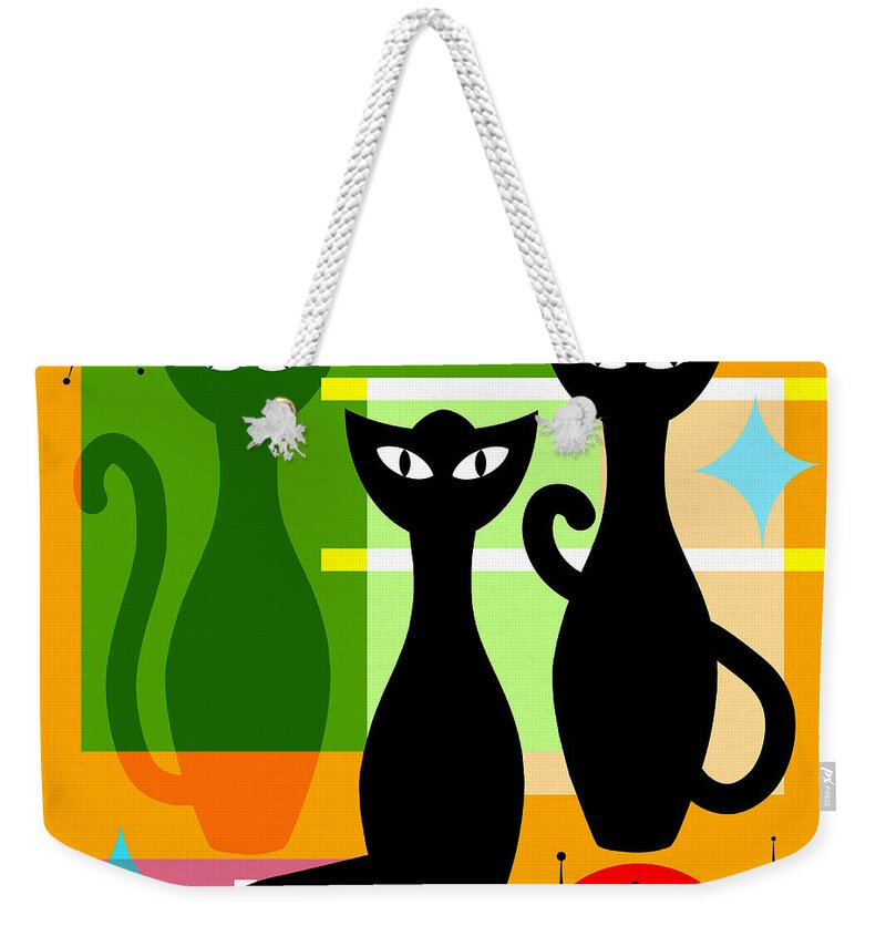 Wingsdomain Weekender Tote Bag featuring the digital art Mid Century Modern Abstract MCM Bowling Alley Cats 20190113 square by Wingsdomain Art and Photography