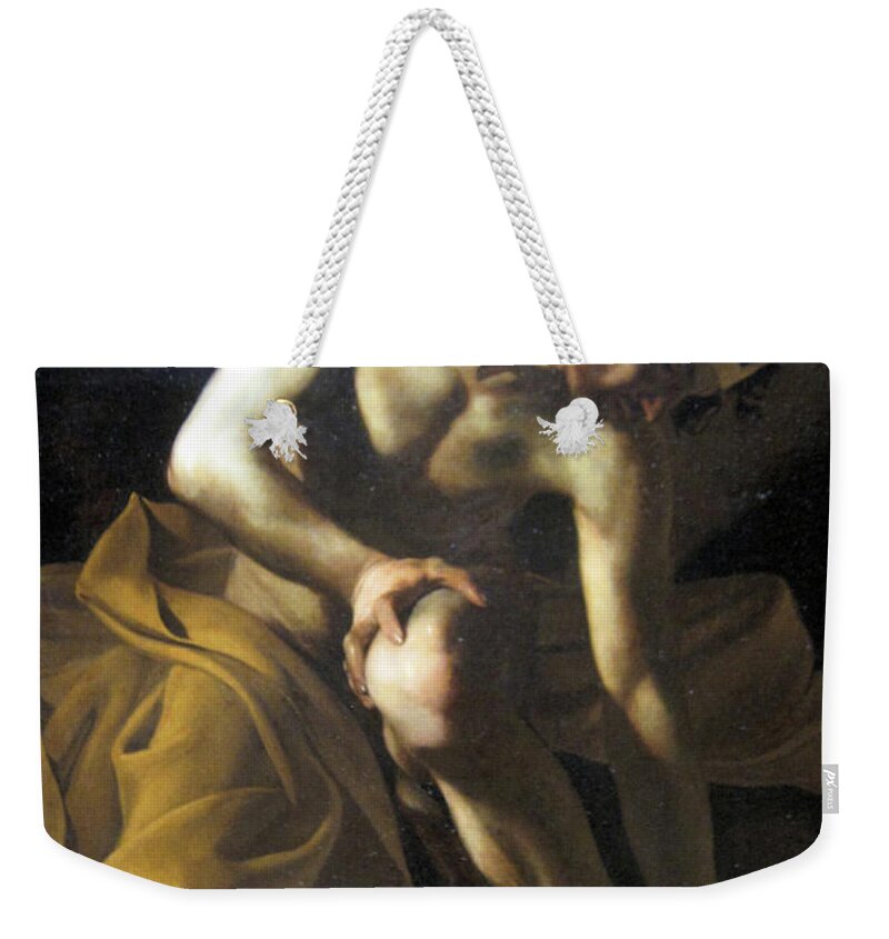 Bartolomeo Manfredi Weekender Tote Bag featuring the painting Midas Washing at the Source of the Pactolus by Bartolomeo Manfredi