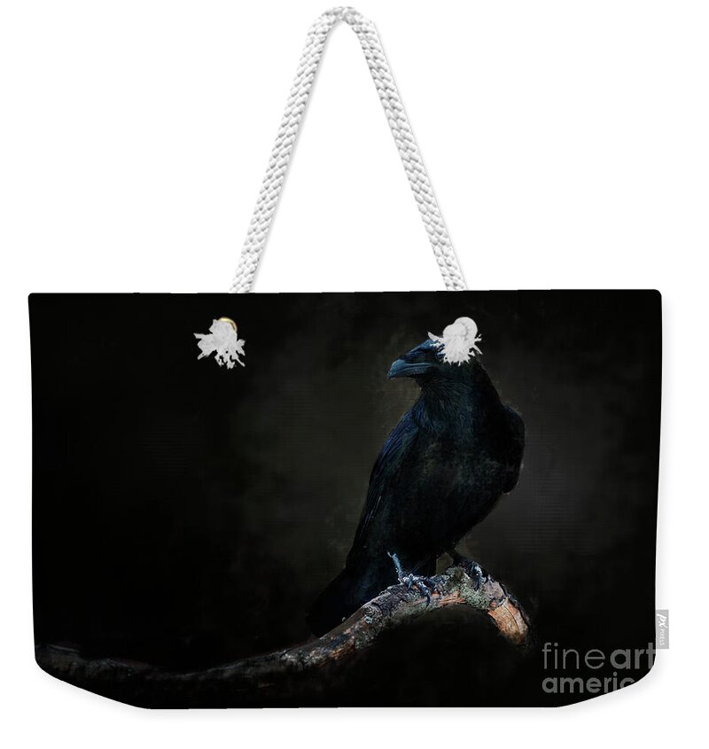 Crow Weekender Tote Bag featuring the digital art Midnight Corvid by Jim Hatch