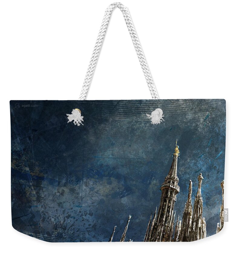 Italy Weekender Tote Bag featuring the digital art Milan Cathedral Spires dark by Andrea Gatti