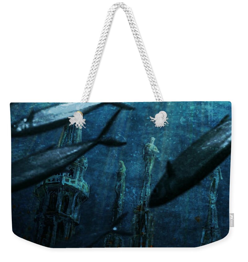 Italy Weekender Tote Bag featuring the digital art Milan Cathedral spires underwater 2019 by Andrea Gatti