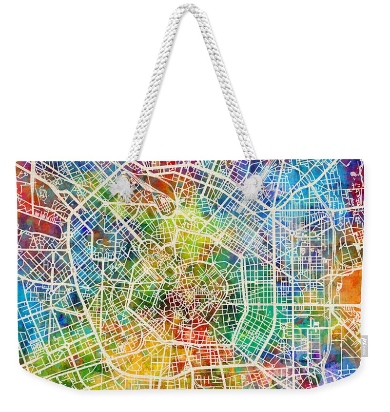 Milan Weekender Tote Bag featuring the digital art Milan Italy City Map by Michael Tompsett