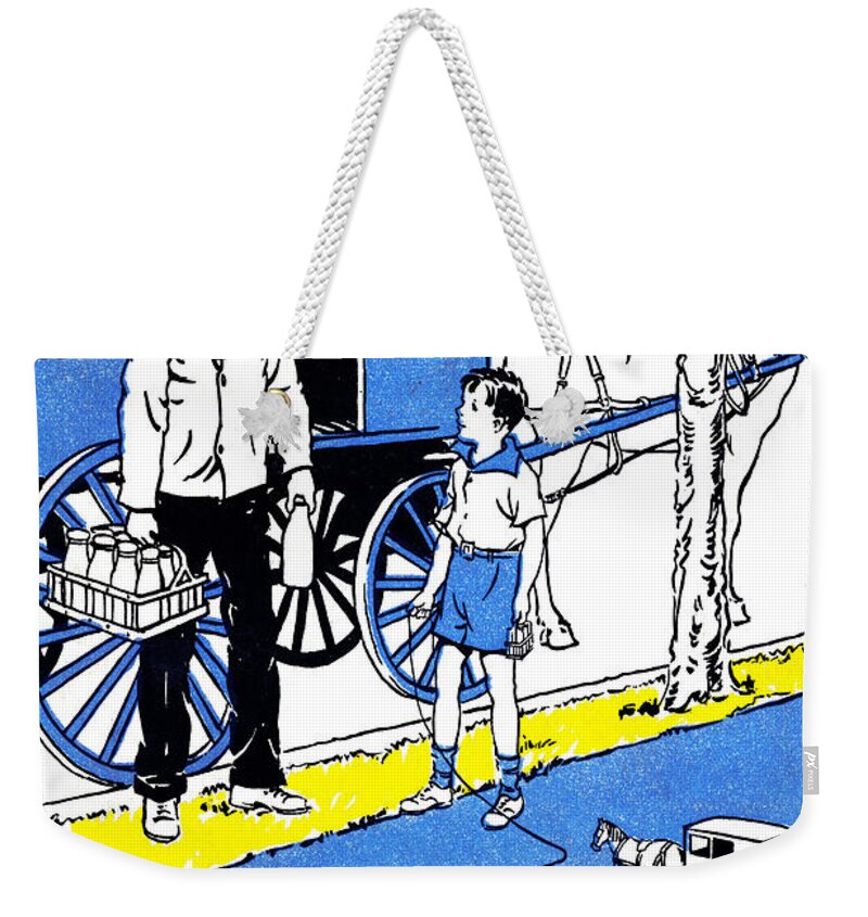 Cover Weekender Tote Bag featuring the painting Milk for the City by Margaret Hoopes