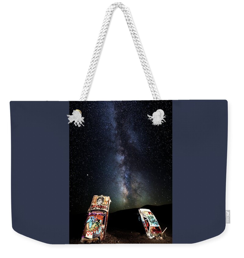 2018 Weekender Tote Bag featuring the photograph Milky Way Over Mojave Desert Graffiti 1 by James Sage