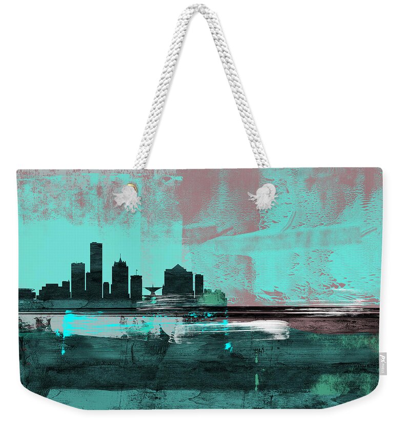 Milwaukee Weekender Tote Bag featuring the mixed media Milwaukee Abstract Skyline II by Naxart Studio