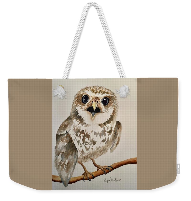 Burrowing Owl Weekender Tote Bag featuring the painting Mimi the Owl by Lyn DeLano