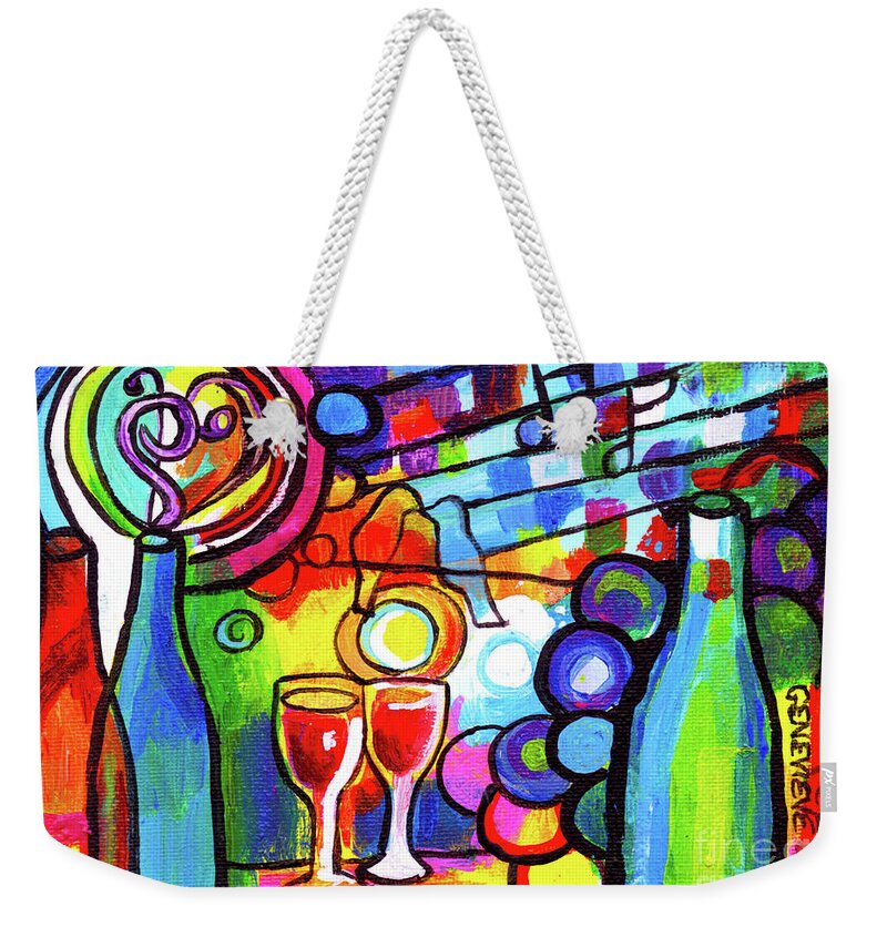 Wine Weekender Tote Bag featuring the painting Mini Wine Menagerie Abstract by Genevieve Esson