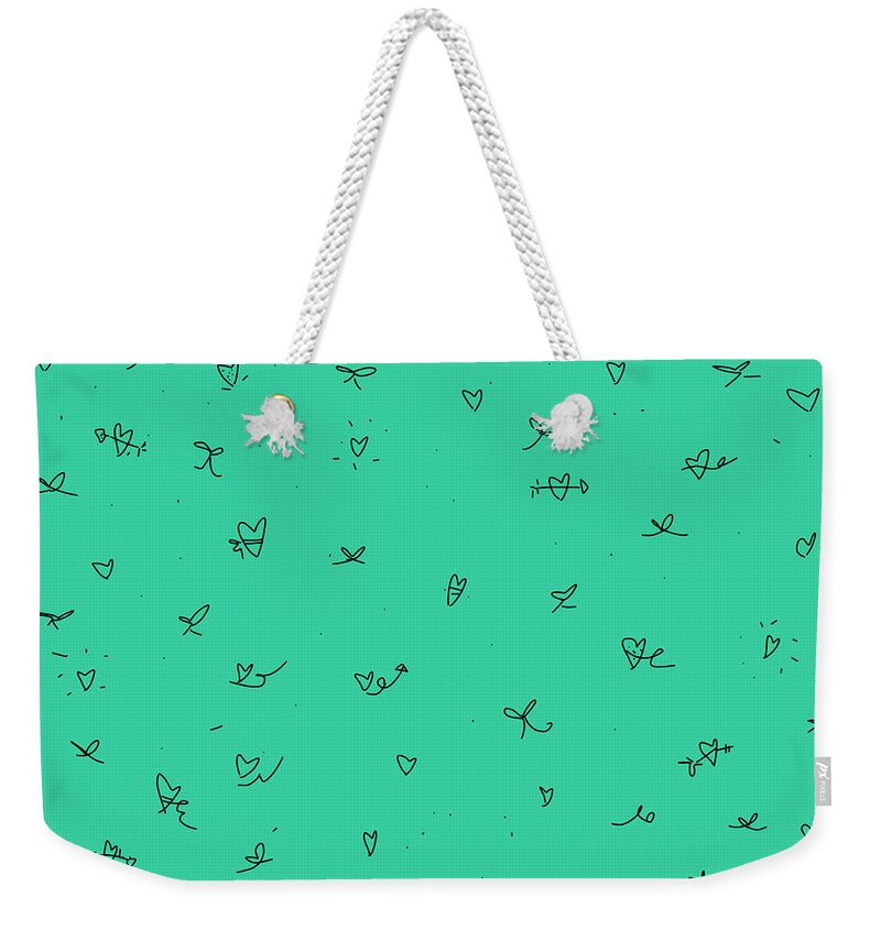 Mint Green Weekender Tote Bag featuring the drawing Mint Hearts by Ashley Rice