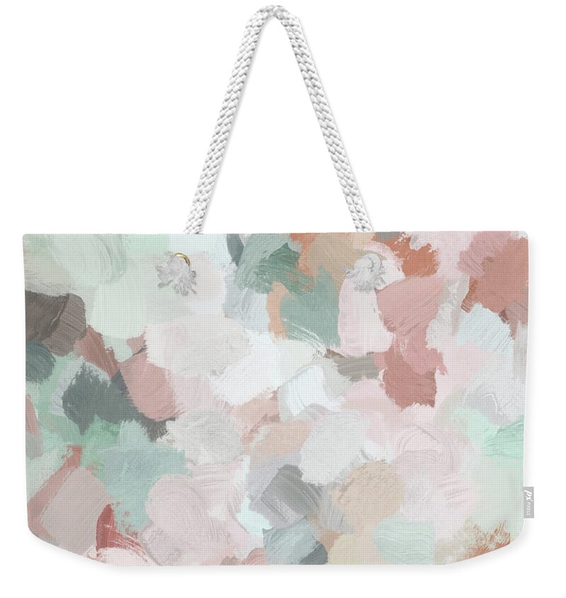 Blush Pink Weekender Tote Bag featuring the painting Minty Kisses by Rachel Elise