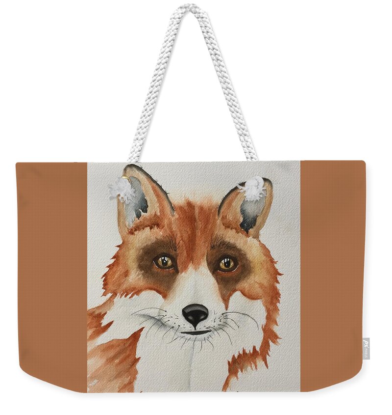 Fox Weekender Tote Bag featuring the painting Miss Foxy by Lyn DeLano