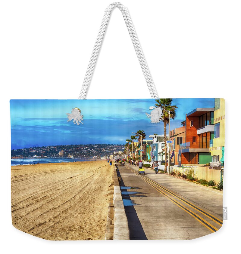 Boardwalk Weekender Tote Bag featuring the photograph Mission Beach Boardwalk by Alison Frank