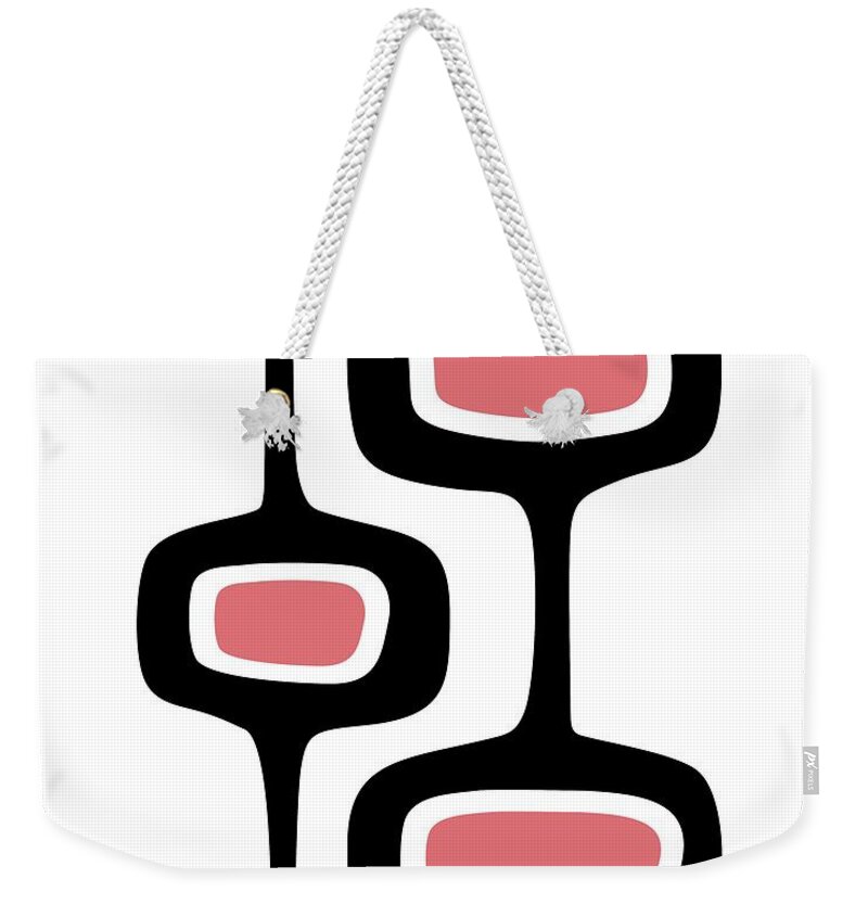 Mid Century Weekender Tote Bag featuring the digital art Mod Pod Three in Pink by Donna Mibus