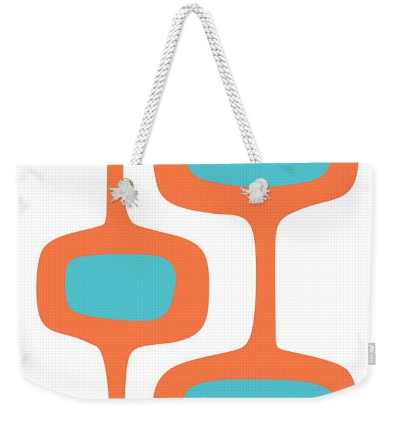  Weekender Tote Bag featuring the digital art Mod Pod Two in Turquoise and Orange by Donna Mibus