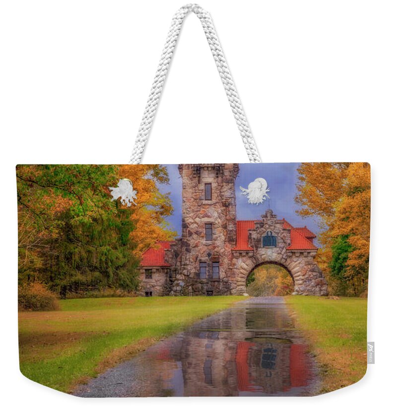 Mohonk Weekender Tote Bag featuring the photograph Mohonk Preserve Gatehouse NY Fall by Susan Candelario