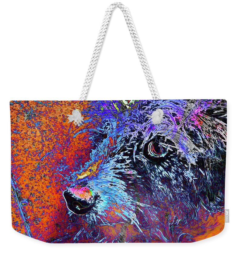 Dog Weekender Tote Bag featuring the painting Mom. I was sleeping Let sleeping dogs lie by Bonnie Marie