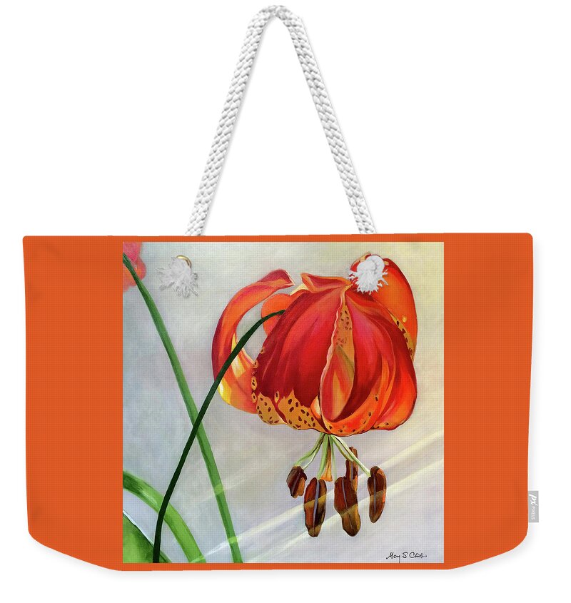 Painting Weekender Tote Bag featuring the painting Moment in the Sun - Lily by Mary Chant