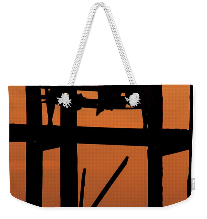 Orange Color Weekender Tote Bag featuring the photograph Monks Resting On Uben Bridge - Myanmar by Copyright Pascal Carrion