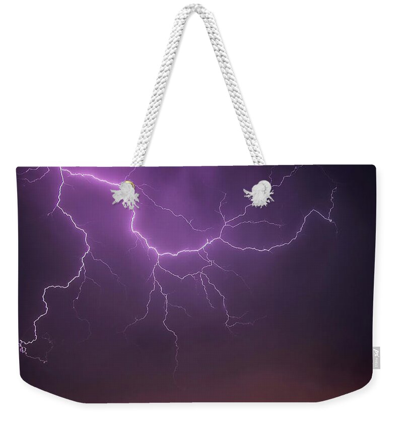 Lighting Weekender Tote Bag featuring the photograph Monsoon Sunset 2019 by Elaine Malott