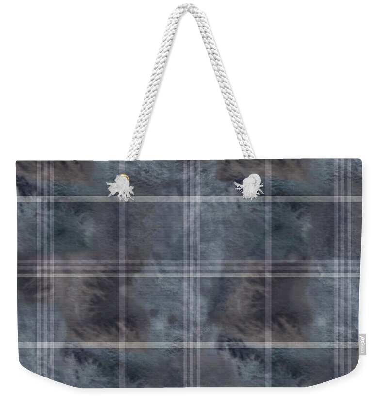 Pattern Weekender Tote Bag featuring the digital art Moody Blue Plaid by Sand And Chi