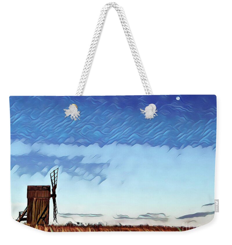 Mill Weekender Tote Bag featuring the digital art Moon and Windmill by Elaine Berger