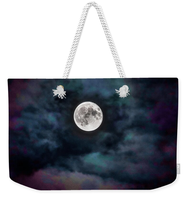 New Jersey Weekender Tote Bag featuring the photograph Moon over my town from my backyard by Imma Barrera