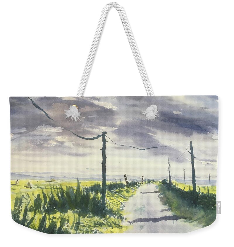 Wtercolour Weekender Tote Bag featuring the painting Moorland Road Demo by Glenn Marshall