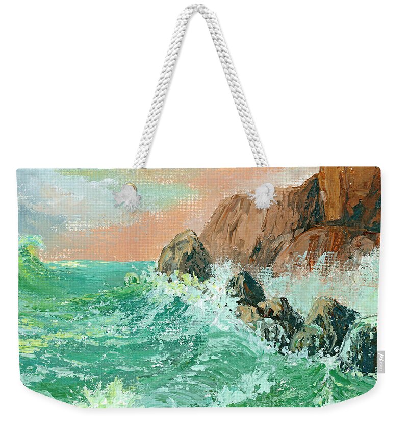 Seascape Weekender Tote Bag featuring the painting Morning Waves by Darice Machel McGuire