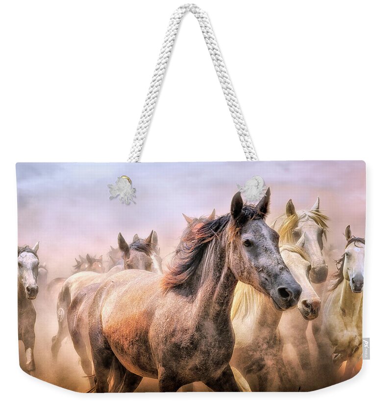 Horse Weekender Tote Bag featuring the photograph Morning Wildfire by Debra and Dave Vanderlaan