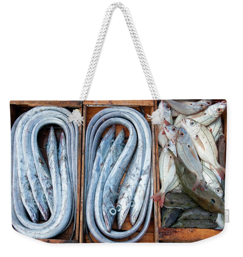 Morocco, Essaouira, Fresh Fish On Sale At The Fishing Harbor Weekender Tote  Bag by Nicholas Pitt - Fine Art America