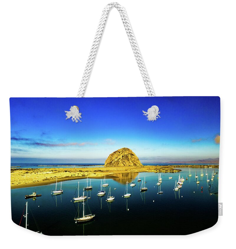 Steve Bunch Weekender Tote Bag featuring the photograph Morro Bay Harbor in the morning by Steve Bunch