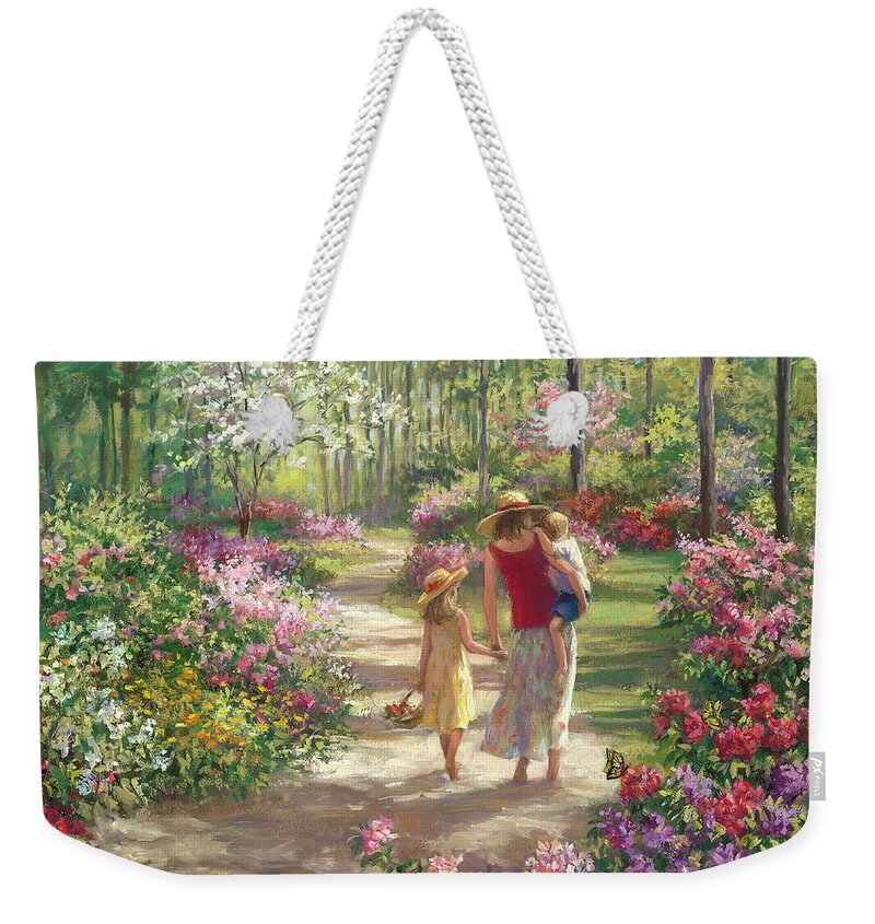 Mom And 2 Kids Weekender Tote Bag featuring the painting Mother's Day by Laurie Snow Hein